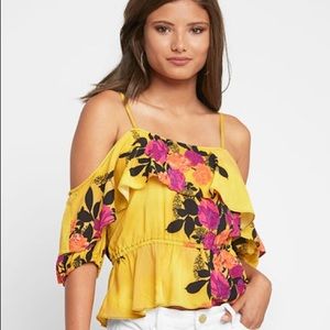 Gold Floral Tracy Reese cold shoulder top